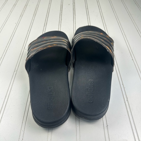 Adidas Adilette Comfort Black Tortoise Shell Pattern Women’s Slides Size 9 - Picture 11 of 11